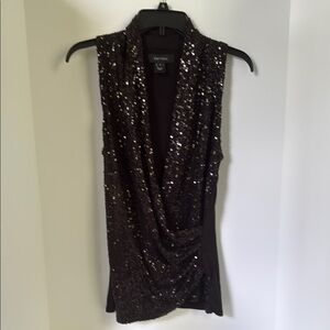 Karen Kane Black Sequin Ruched Top